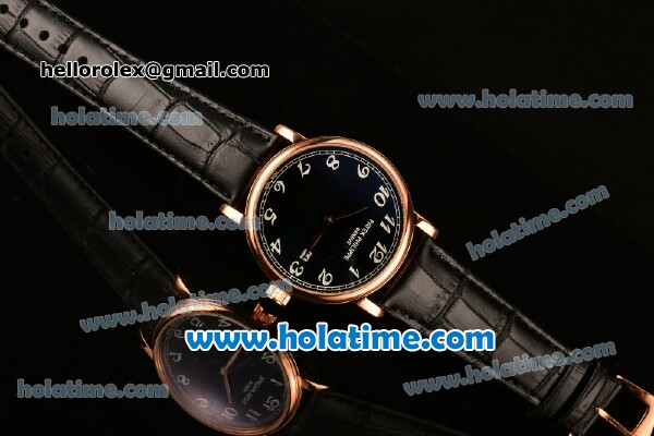 Patek Philippe Calatrava 2813 Automatic Rose Gold Case with Black Dial and Arabic Numeral Markers - Click Image to Close